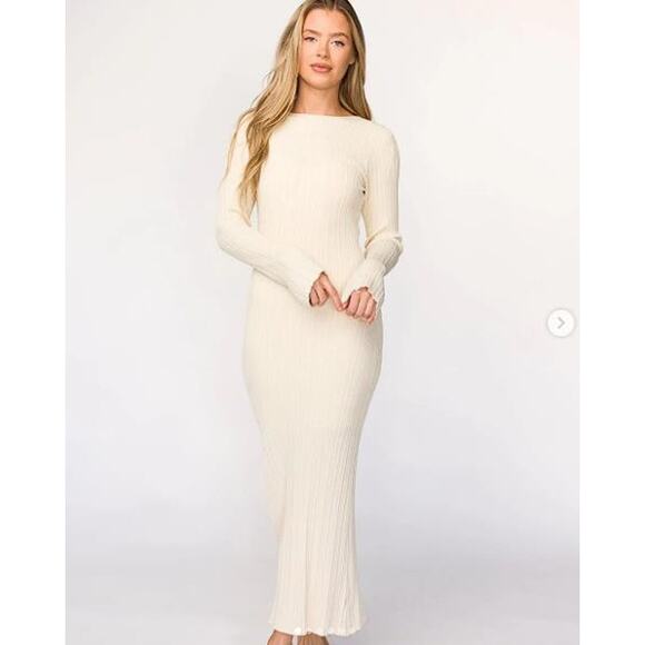 Worth Collective Dresses & Skirts - WORTH COLLECTIVE Women's Allie Long Sleeve Ribbed Maxi Dress Size S In Ivory